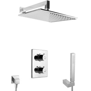 PaulGurkes Duschsystem Unterputz mit Thermostat, Regendusche und Handbrause, verchromtes Messing.