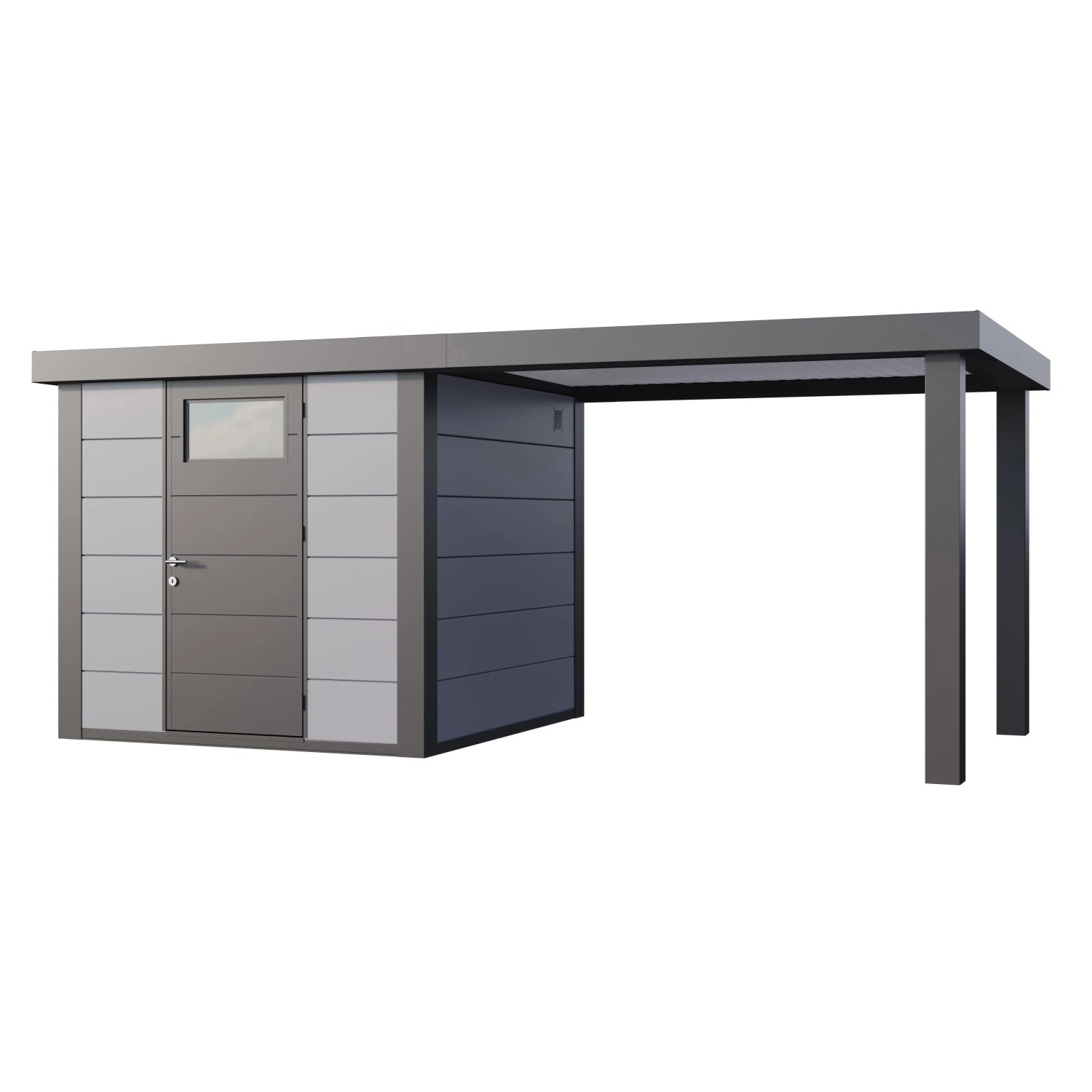 Gerätehaus Classico 2424 mit Offene Lounge L Rechts 522 cm x 238 cm Hellgrau