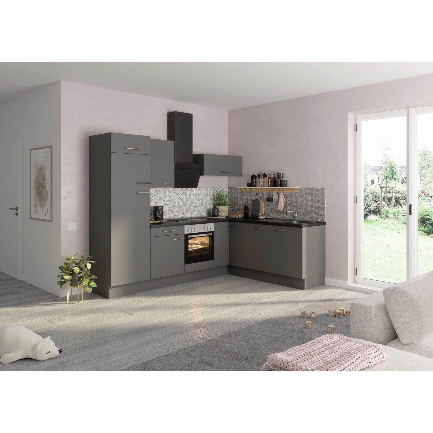 Optifit Winkelküche/L-Küche Optikoncept Mats 270 cm Basaltgrau