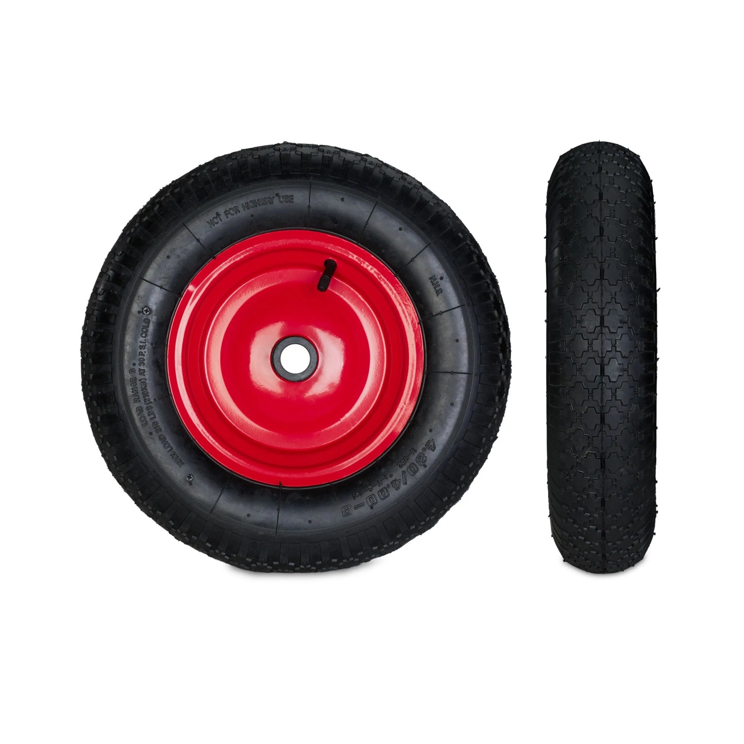 Relaxdays Schubkarrenrad Stahl Schwarz Rot Luftbereift mit Adaptern 39 cm x 9 cm