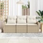 Beiges 3-teiliges Garten-Sofa-Set aus Polyrattan mit Kissen von vidaXL für Terrasse und Garten.