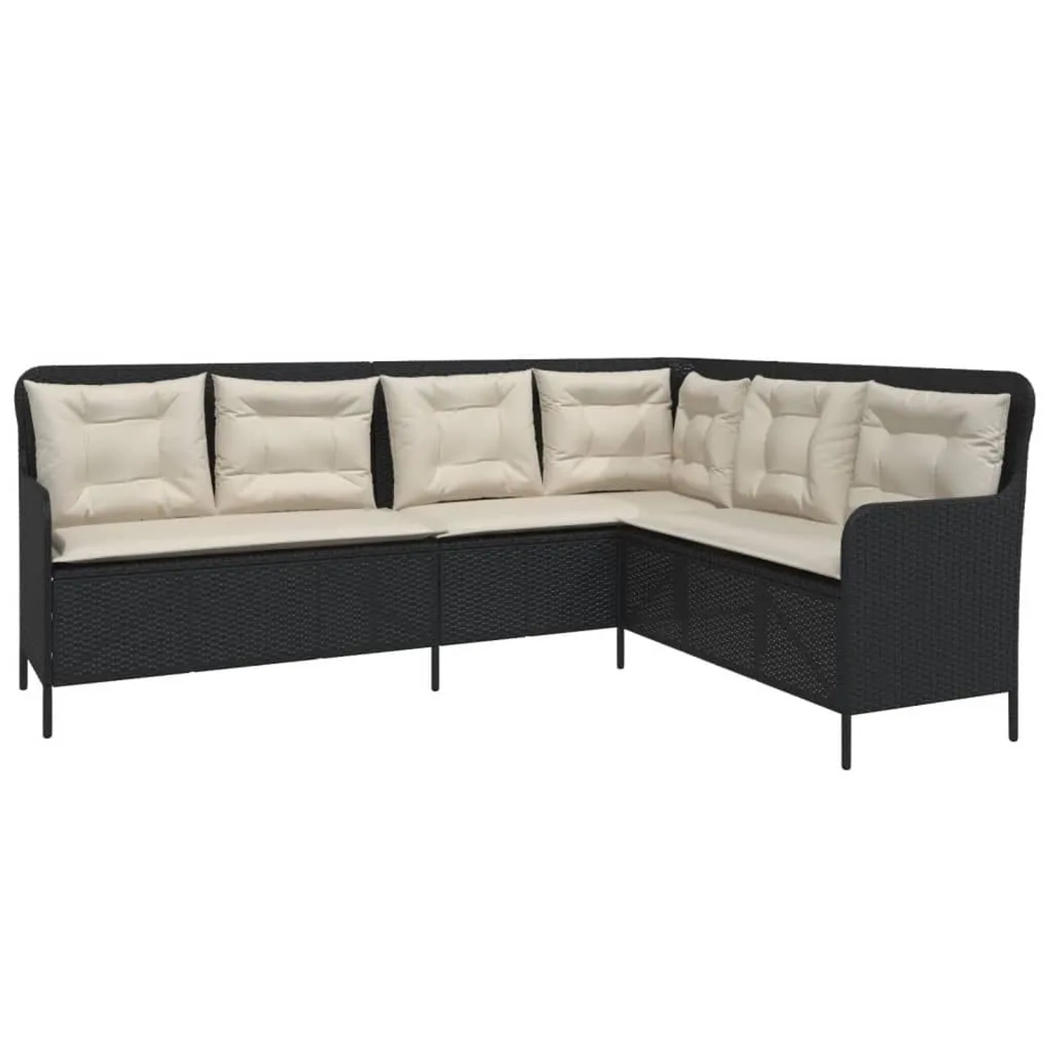 vidaXL Gartensofa in L-Form mit Kissen Schwarz Poly Rattan 369000