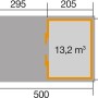 Grundriss Weka Gartenhaus Flachdach: 500x299 cm, mit Anbau. Ideal für Gartenfreunde.