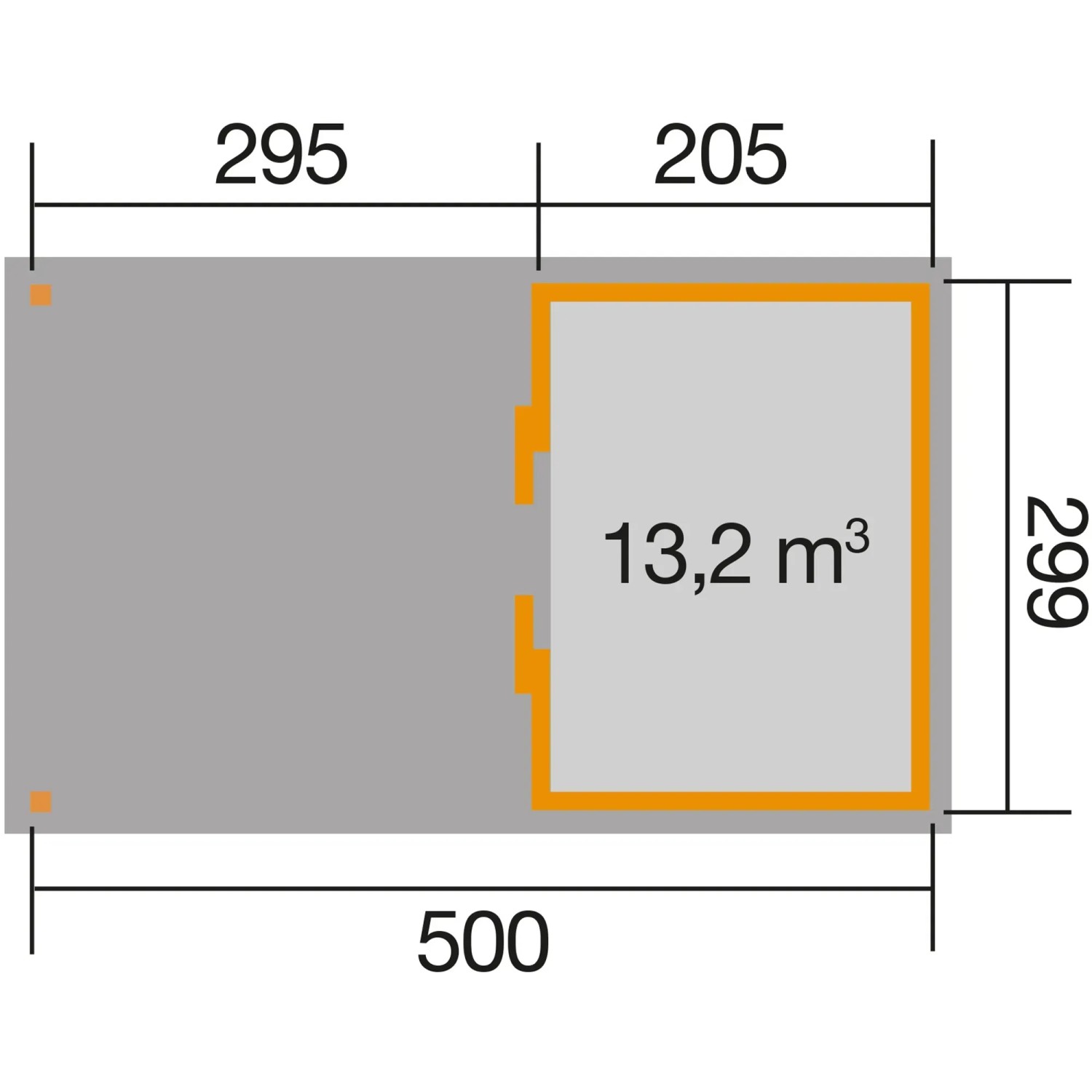 Grundriss Weka Gartenhaus Flachdach: 500x299 cm, mit Anbau. Ideal für Gartenfreunde.