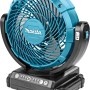 Makita Akku-Lüfter DCF102Z/18V, tragbarer Ventilator mit blauem Gehäuse und schwarzem Fuß.