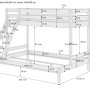 Maßzeichnung des Erst-Holz Doppel-Etagenbetts aus Kiefer Natur. Zeigt Maße für 90x200 cm oben und 140x200 cm unten.