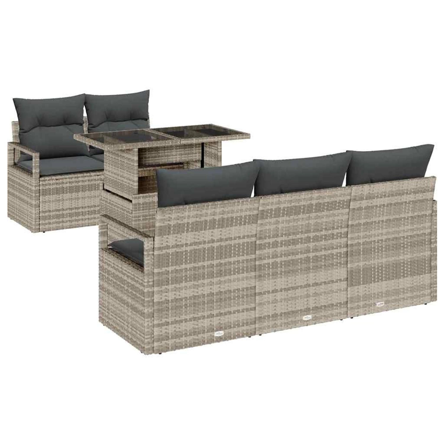 vidaXL Garten-Sofa-Set mit Speicher 6-Tlg Hellgrau Poly Rattan 3357475 günstig online kaufen