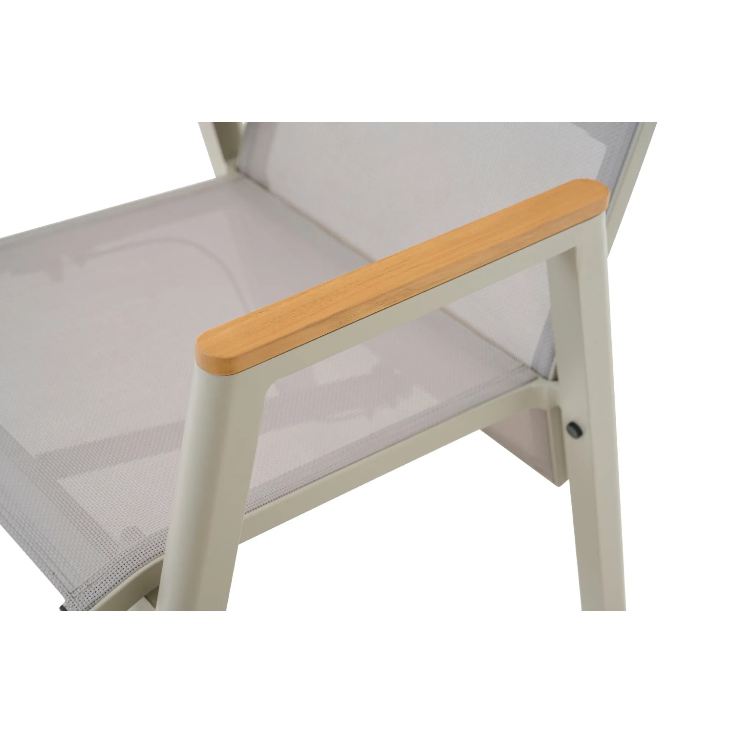Detailansicht: Siena Garden Movesessel Bologna, seidengrau, mit Teakholz-Armlehne.