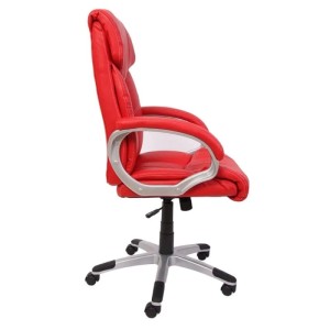 MCW Bürostuhl A71 Rot, seitliche Ansicht. Gepolsterter Kunstleder-Bürostuhl mit höhenverstellbarer Wippmechanik und Universalrollen.