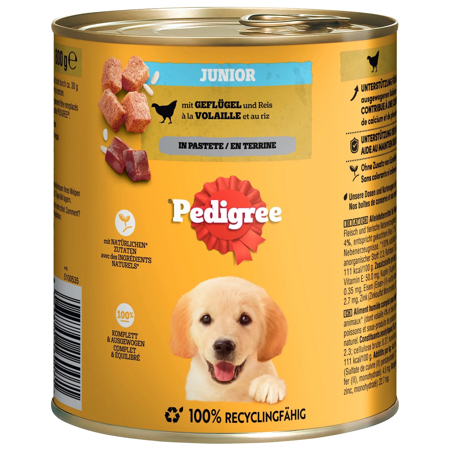 Pedigree Hunde-Nassfutter Junior Geflügel & Reis 800 g