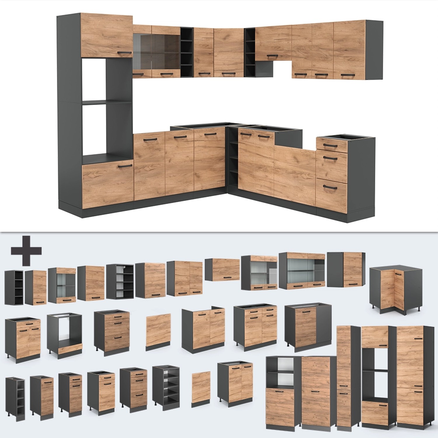 Vicco Aufsatzmodul Ingo 80x40cm - Anthrazit/Goldkraft Eiche Mit 2 Türen