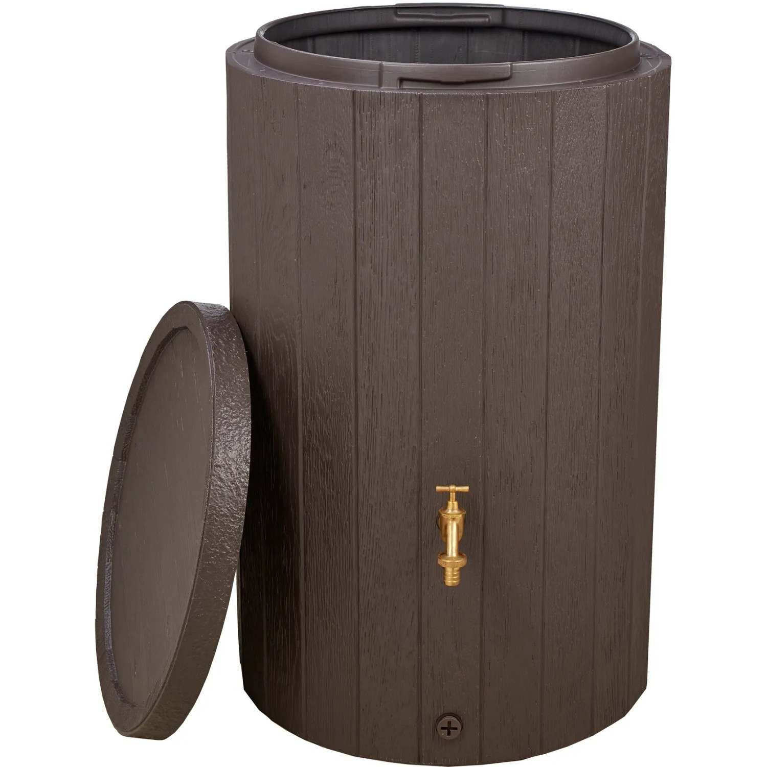 Garantia Regenspeicher Timber 230 l in Braun mit Holzoptik und abnehmbarem Deckel.