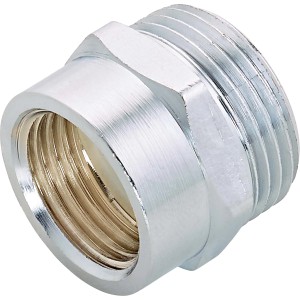 Verchromter Gewinde-Reduziernippel aus Messing, 26,4 mm x 18,6 mm, für Gewindefittings.
