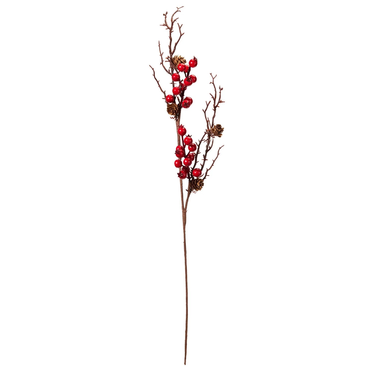 Weihnachtszweig mit Beeren und Tannenzapfen 67 cm Rot