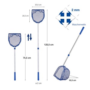 BigDean 3X Kescher 75 bis 121 cm Lang Teichkescher mit Teleskopstange Feinmaschig 2 Mm Für Teich Algen & Swimming Pool Algenkescher Nylon Netz