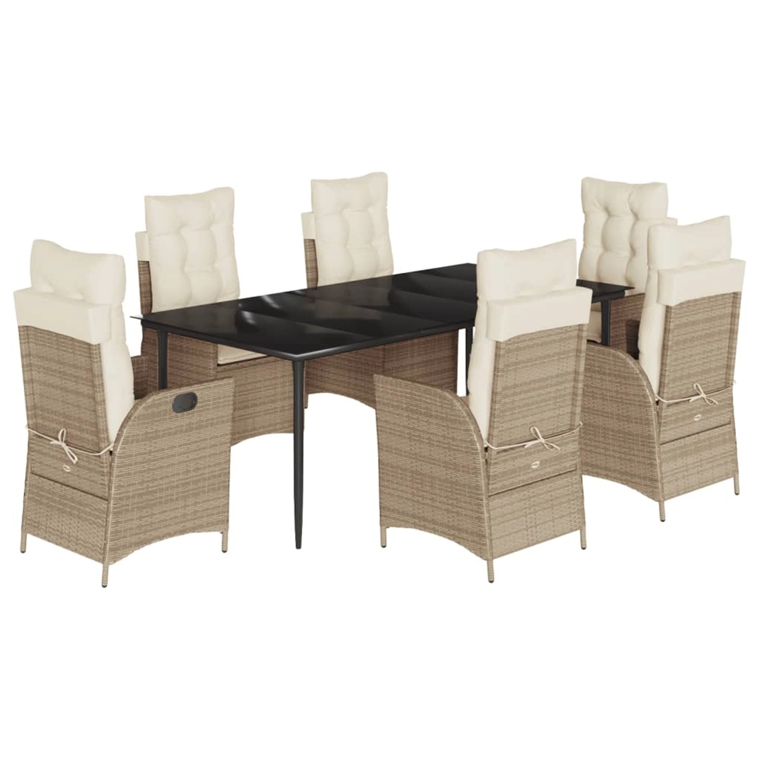 vidaXL 7-Tlg Garten-Essgruppe mit Kissen Beige Poly Rattan 3213241 günstig online kaufen