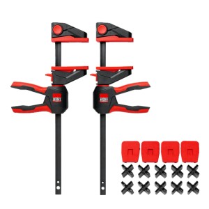 Bessey Aktionsset: 2 Einhandzwingen EZ360 mit Montageset (14-teilig) für Terrassendielen.