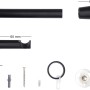 Mydeco Gardinenstange Schwarz mit Endstück Rag, Zubehör und Maßangaben.