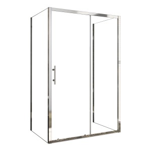 AICA U-Form Duschkabine 120x80cm mit Schiebetür und Seitenwand aus Klarglas, chromglänzend.