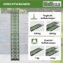 TRUTZHOLM klappbare Auffahrrampe, olivgrün, gelocht, 228 cm, 340 kg Traglast. Zeigt Spezifikationen.