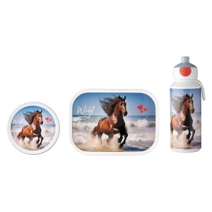 Mepal Campus Lunchset Wild Horse: Brotdose, Trinkflasche, Obstbox mit Pferde-Motiv.