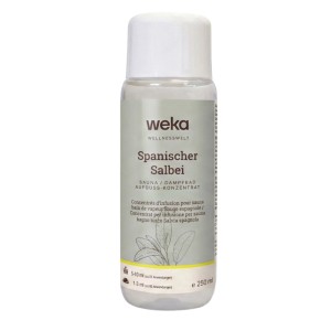 WekaPur Sauna-/Dampfbadduft Spanischer Salbei, 250 ml Flasche. Konzentrat für Wellness-Aufgüsse mit Salbeiblatt-Motiv.