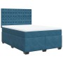Blaues vidaXL Boxspringbett (140x190 cm) mit Samtbezug, Matratze und Kopfteil mit Knopfdesign.