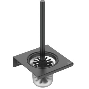 Ideal Standard WC-Bürstengarnitur zur Wandmontage, Schwarz Matt mit Glasbehälter.