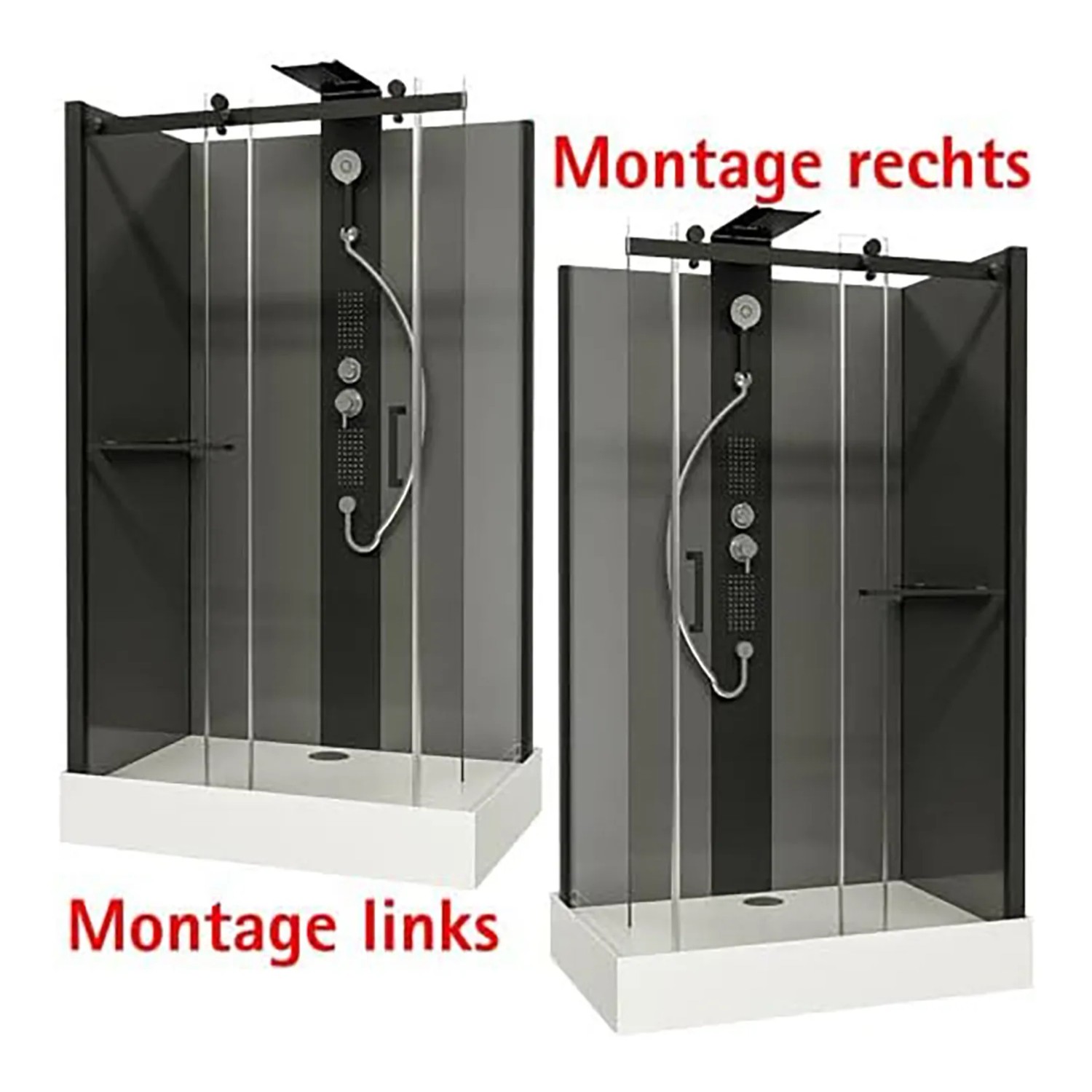 Schulte Komplettduschkabine Korsika mit Schiebetür, schwarze Profile, Montage links und rechts