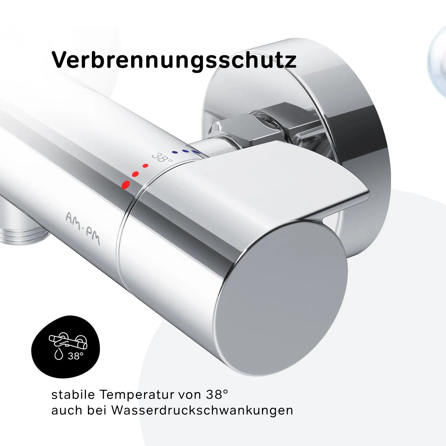 AM.PM X-Joy Thermostat-Duscharmatur aus Chrom, Nahaufnahme mit Verbrühschutz.