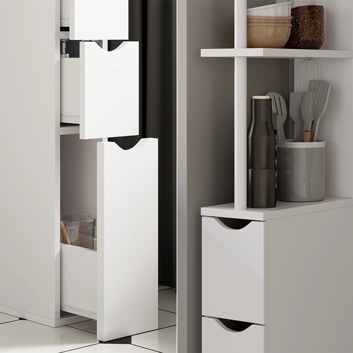 Vicco Badschrank Vera, weiß, 137x15cm, mit 3 Schubladen. Badregal für mehr Stauraum im Badezimmer.