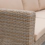Detailansicht der Garten Eckbank-Gruppe Pamplona: Polyrattan Geflecht und beige Kissen.