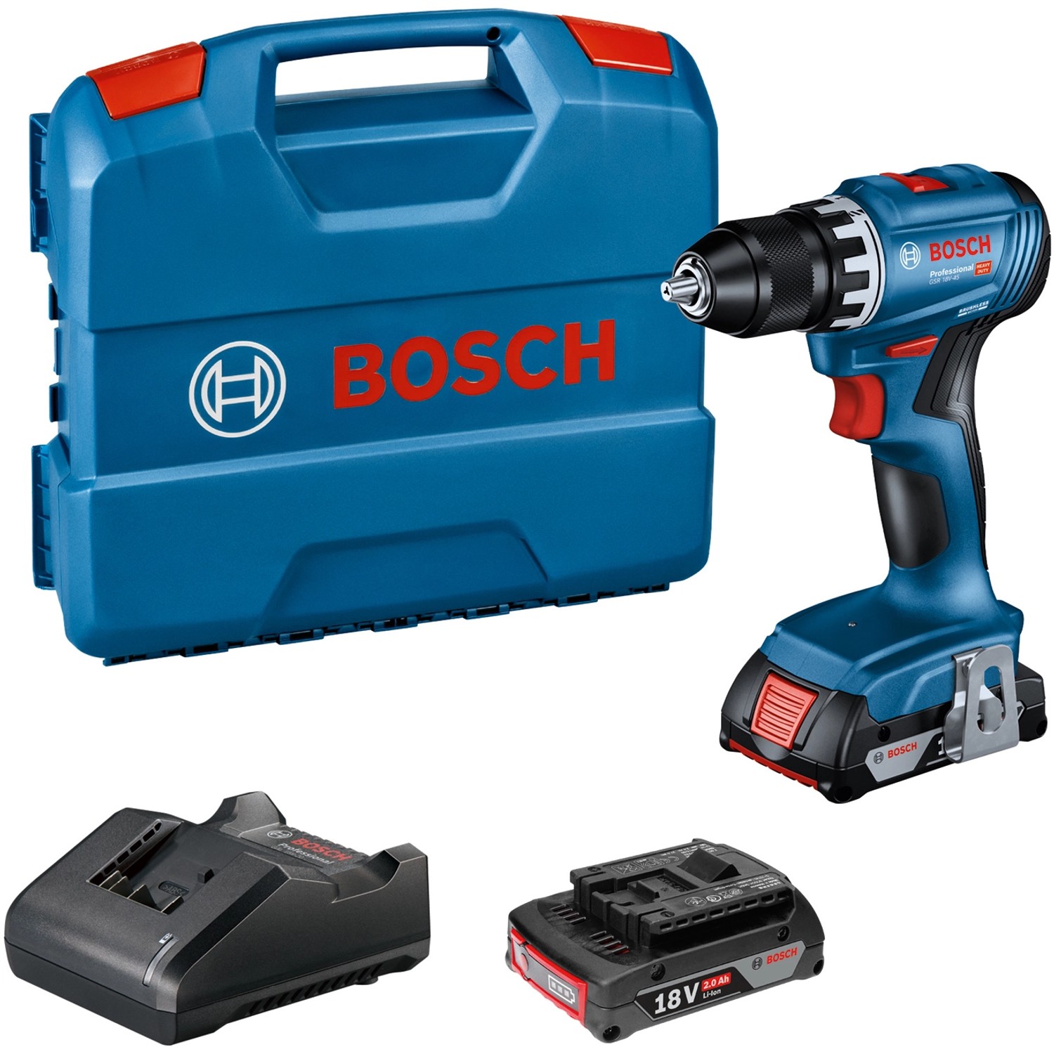 Bosch Professional Akku-Bohrschrauber GSR 18V-45 mit 2 x 2.0 Ah & GAL in L-Case