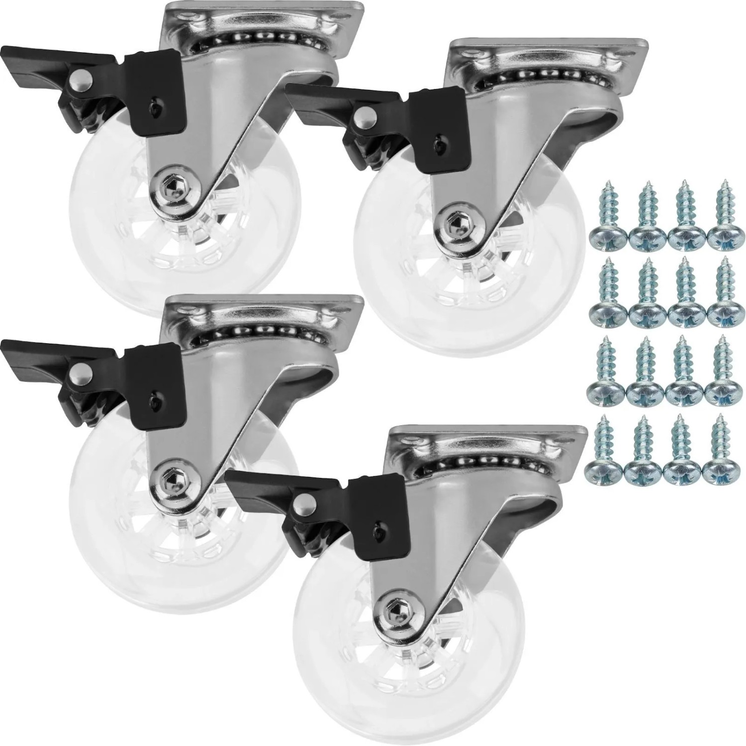 SOTECH 4 Stück Möbelrolle SWIFT Transparent Ø50 mm mit Feststeller inkl. Schraubenset