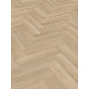 Click-Vinylboden Prenzlau Eiche im Fischgrätmuster, helle Holzoptik.