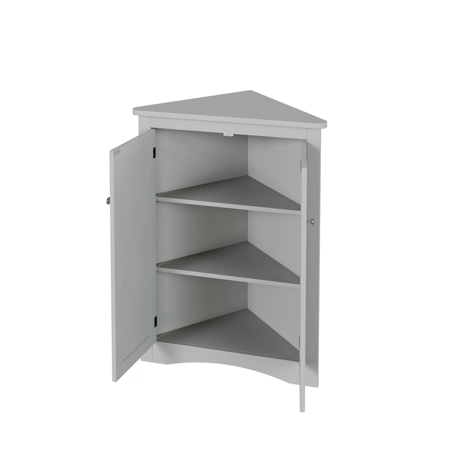 okwish Eckschrank mit 2 Türen 3 Ebenen Lackoberfläche Dreiecksschrank 61.5x80cm Grau