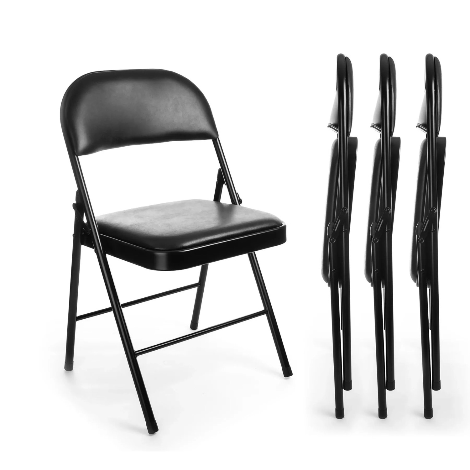 BigDean Klappstuhl 4 Stück Gepolstert Klappstühle Schwarz Metall Stuhl Mit Kunstlederbezug Robust Bis 130 kg Belastbar