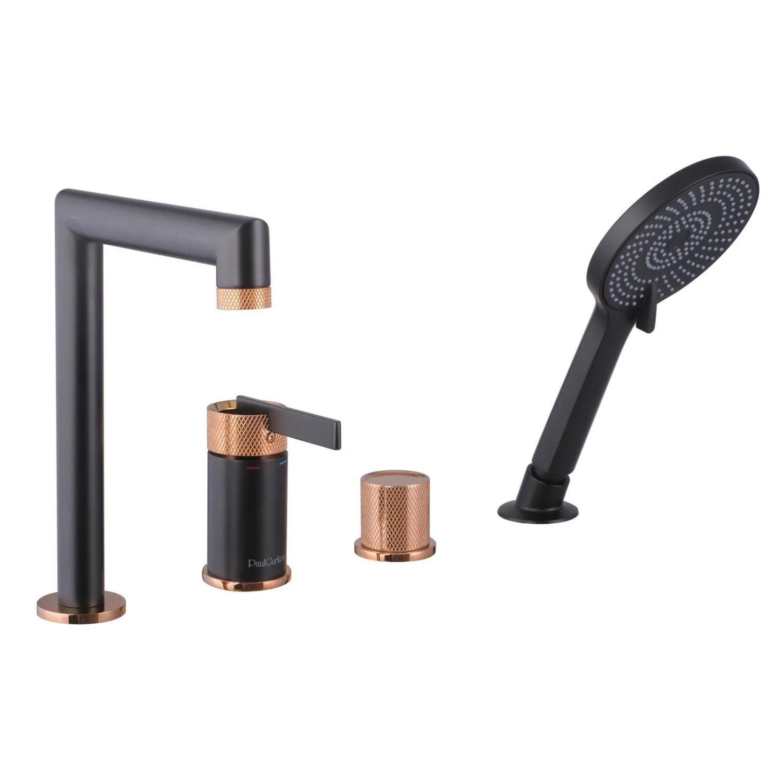 PaulGurkes Wannenrandarmatur Matt-Schwarz Rose-Gold 4-Loch-Armatur