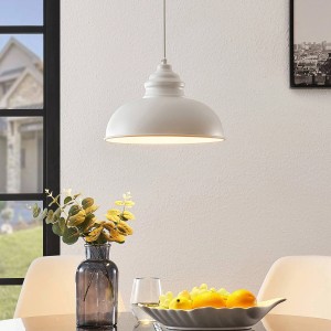 Lindby Pendelleuchte Cliona 9639173 Retro Vintage Antik in Weiß aus Metall 1-flammig E27 Wohnzimmerleuchte