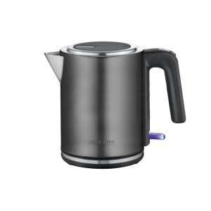 Severin Wasserkocher WK 9342 aus dunklem Edelstahl, mit schwarzem Griff und beleuchtetem Schalter. Schnurlos, 360° Basis.