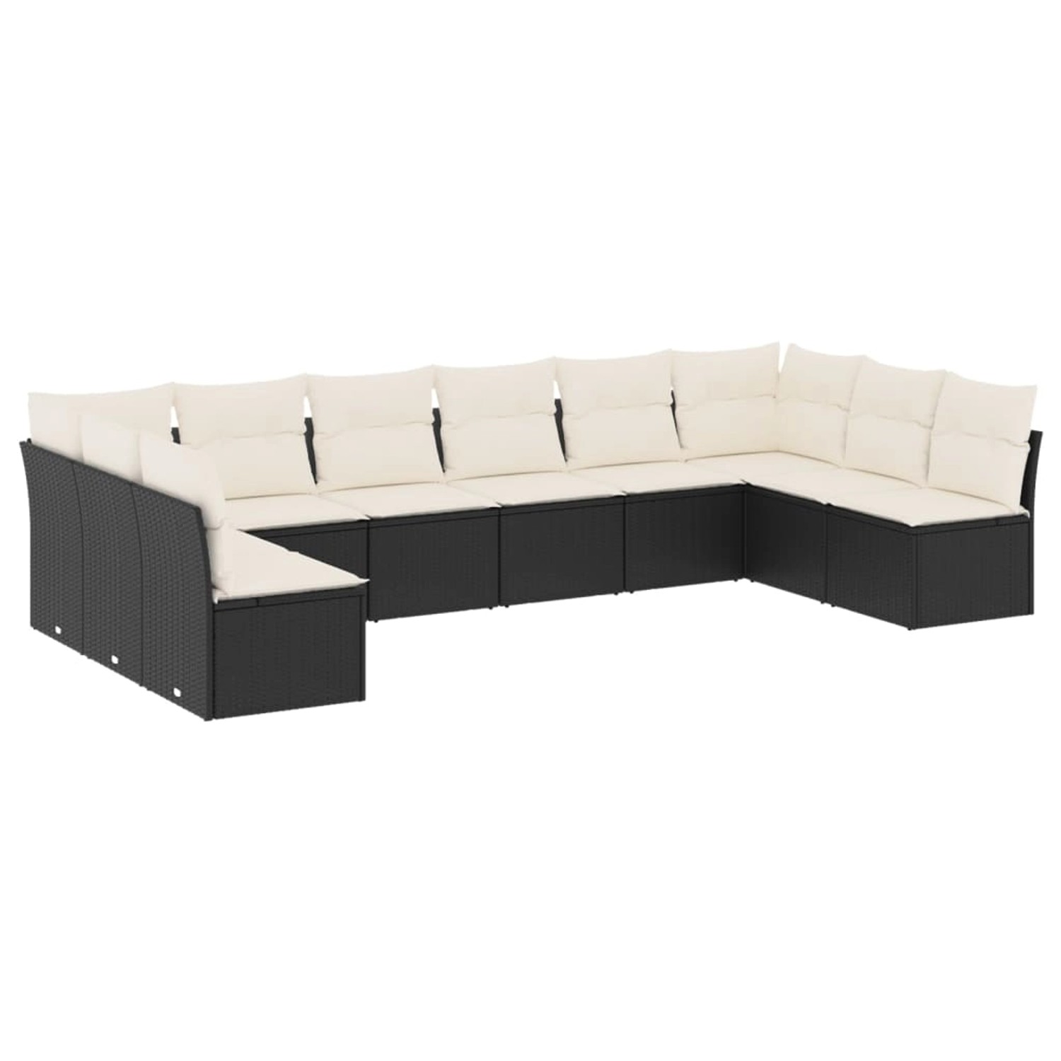 vidaXL 10-Tlg Garten-Sofagarnitur mit Kissen Schwarz Poly Rattan 3218086