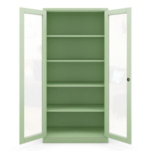 JAN NOWAK Vitrine AMELIA, pastellgrün, mit offenen Glastüren und 4 Einlegeböden.