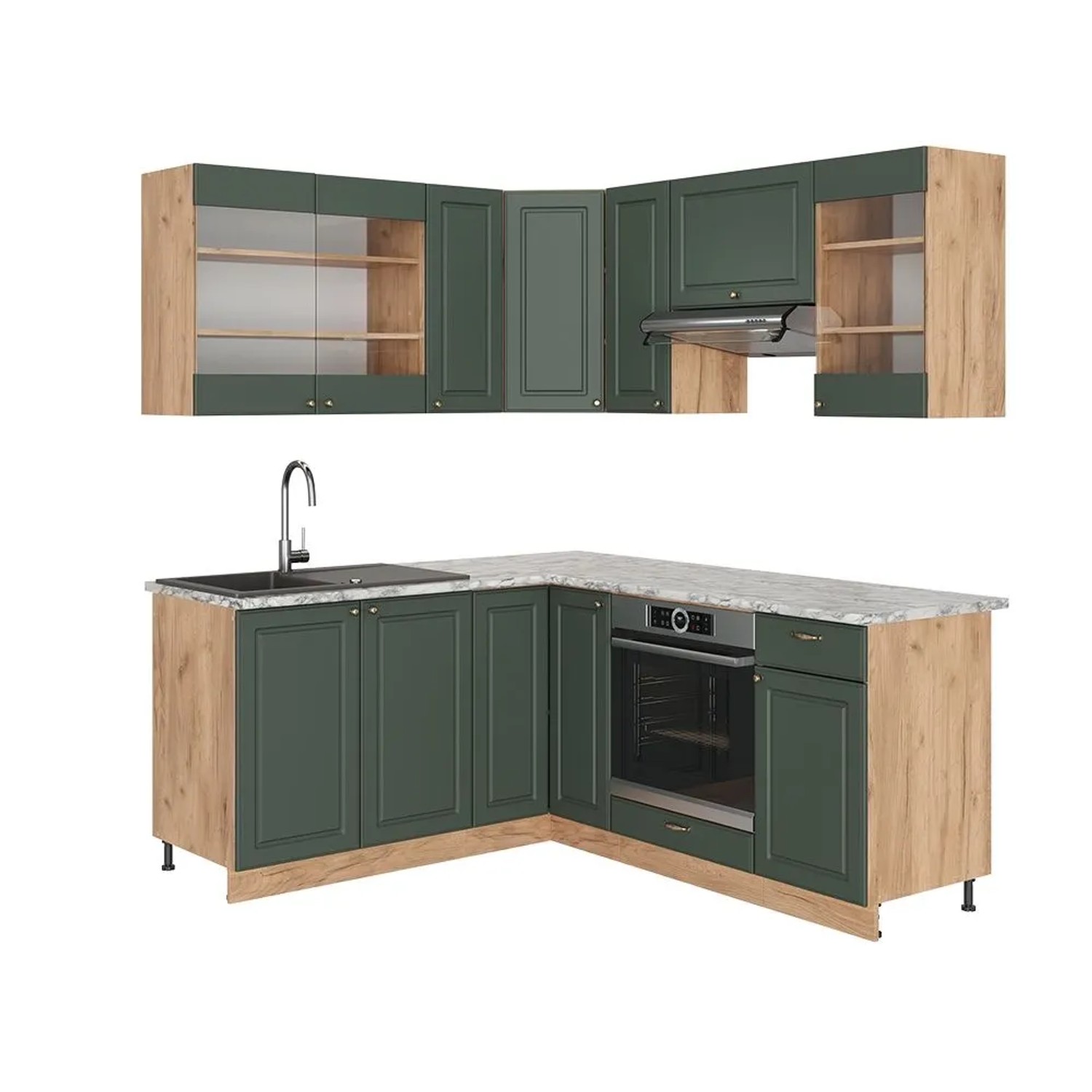 Vicco Eckküche Fame-Line Grün-Gold Landhaus/Goldkraft Eiche 190 x 82 ohne Arbeitsplatte
