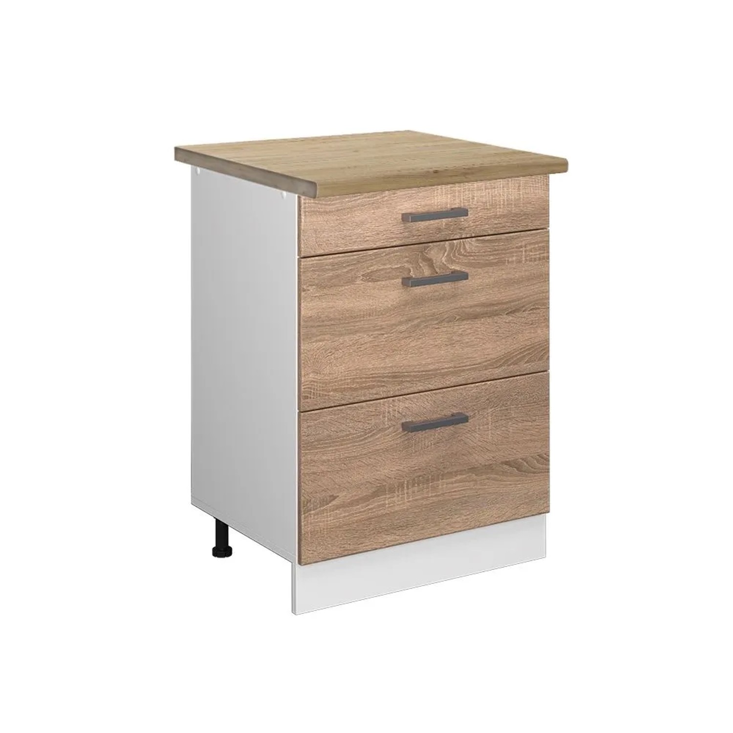 Vicco Küchenunterschrank R-Line Sonoma Weiß 60 cm mit Schubladen AP Eiche