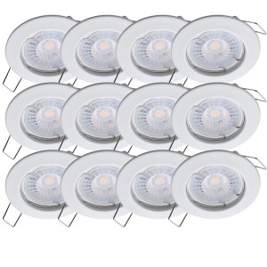 12er Set weiße, dimmbare LED Einbauleuchten für Decken, warmweißes Licht.