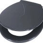 Grauer WC-Sitz aus Thermoplast mit Kunststoffscharnieren, belastbar bis 100 kg.