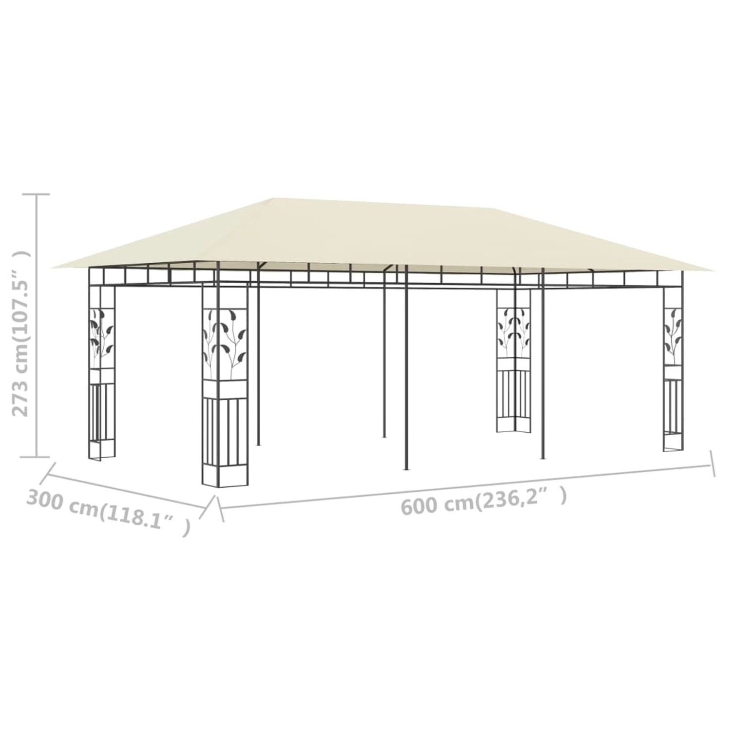 Cremefarbener vidaXL Pavillon 6x3m mit Moskitonetz für Garten & Terrasse.