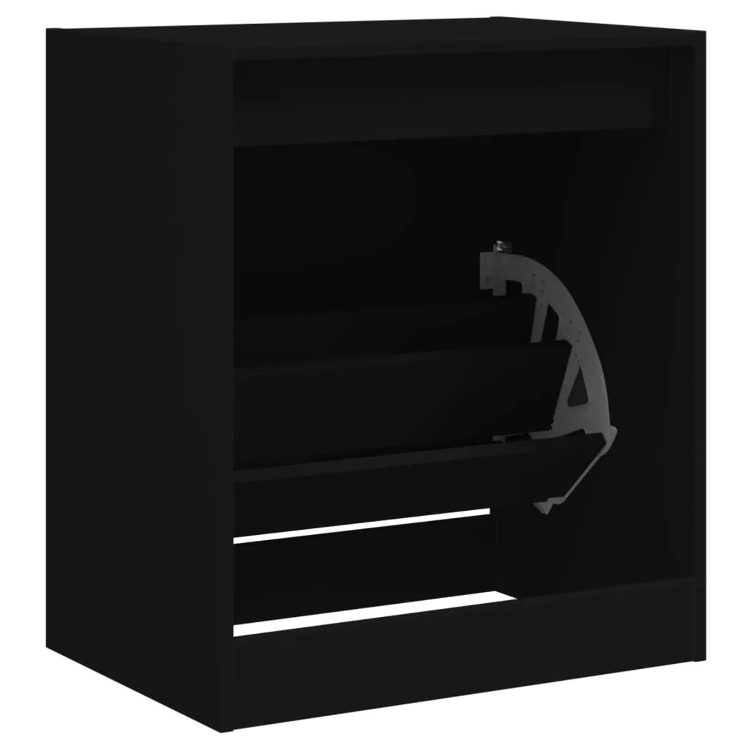 Schwarzer vidaXL Schuhschrank (60x42x69 cm) aus Holzwerkstoff mit offener Schuhklappe.