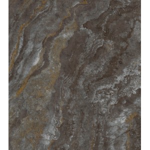 Schöner Wohnen Digitaltapete Marmor in Schwarz mit braun-grauer Maserung und goldenen Akzenten.