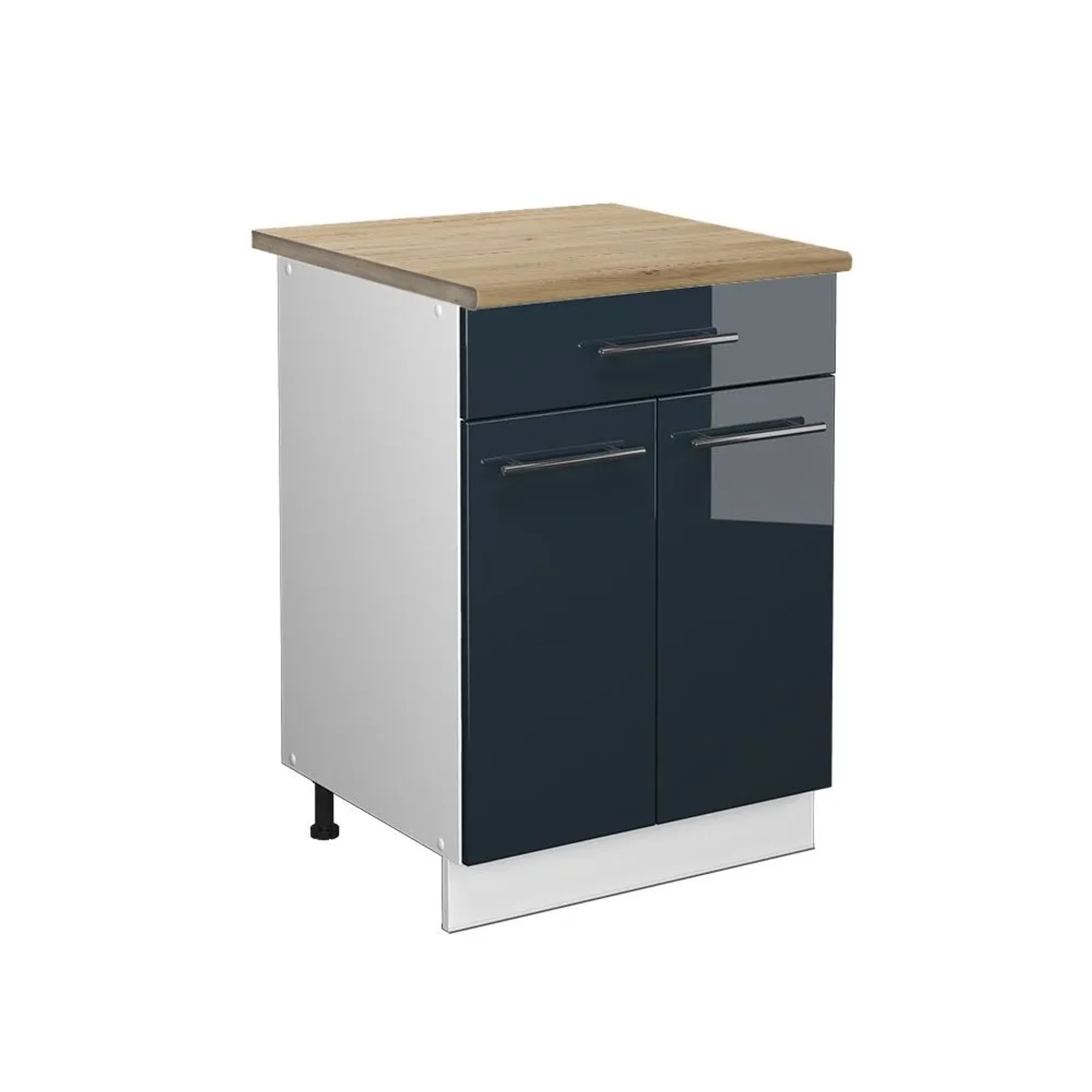 Vicco Küchenunterschrank Fame-Line DunkelBlau Hochglanz Weiß 60 cm mit Schublade AP Eiche